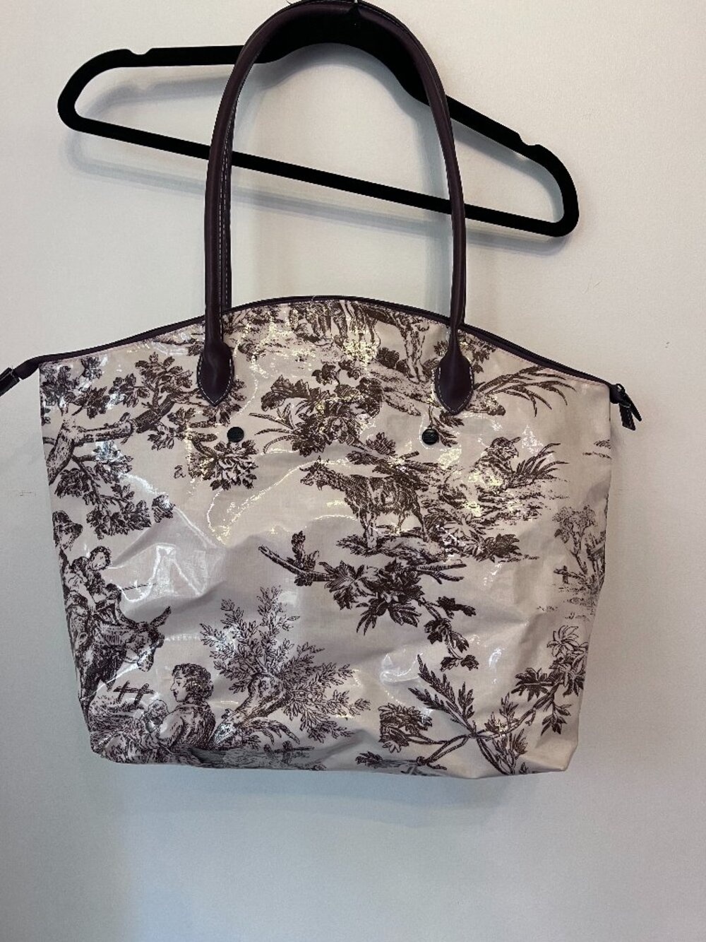 Two's Company Vintage Toile de Jouy Travel Weekender Tote Bag – Brown & Cream